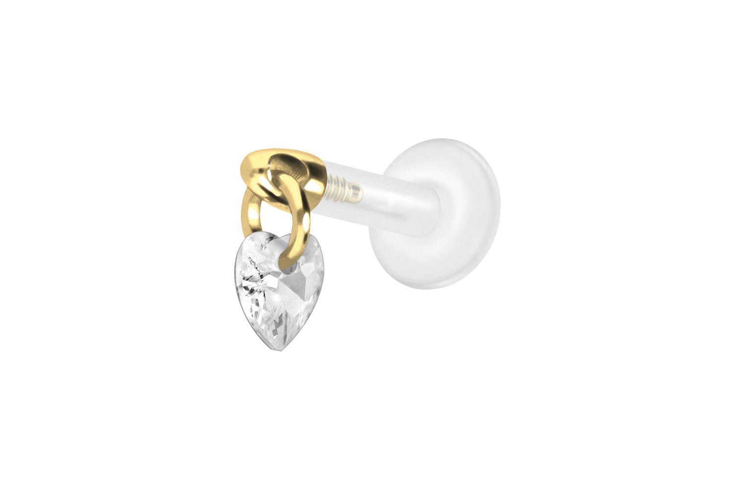 PTFE Labret Piercing mit Innengewinde + Titan-Aufsatz KRISTALLHERZ